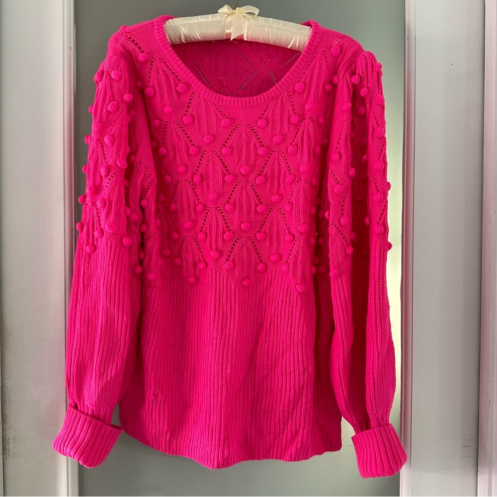 Lilly Pulitzer Hot Pink Pom-Pom Knit Sweater-XL